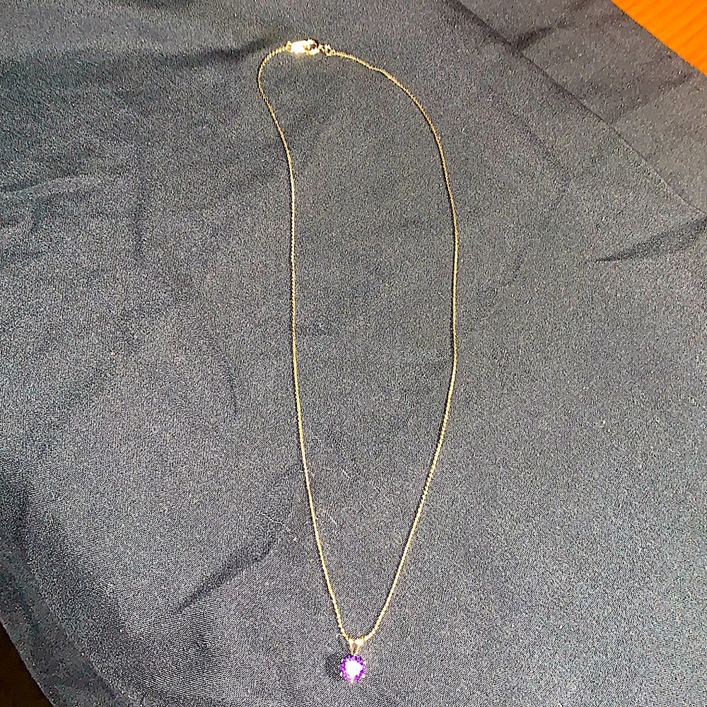 Gold Plated Necklace With Purple Amethyst Colored Stone.     #007